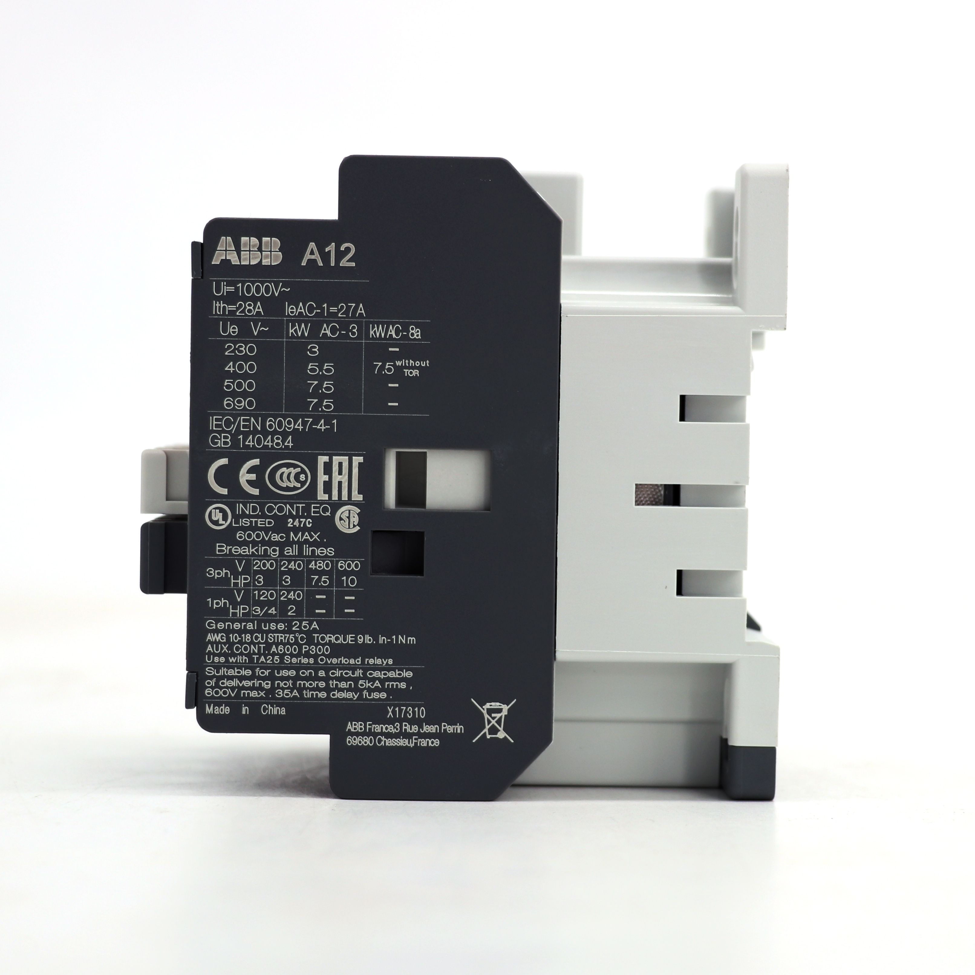 ABB A系列接触器 A12-30-10*220-230V 50Hz/230-240V 60Hz