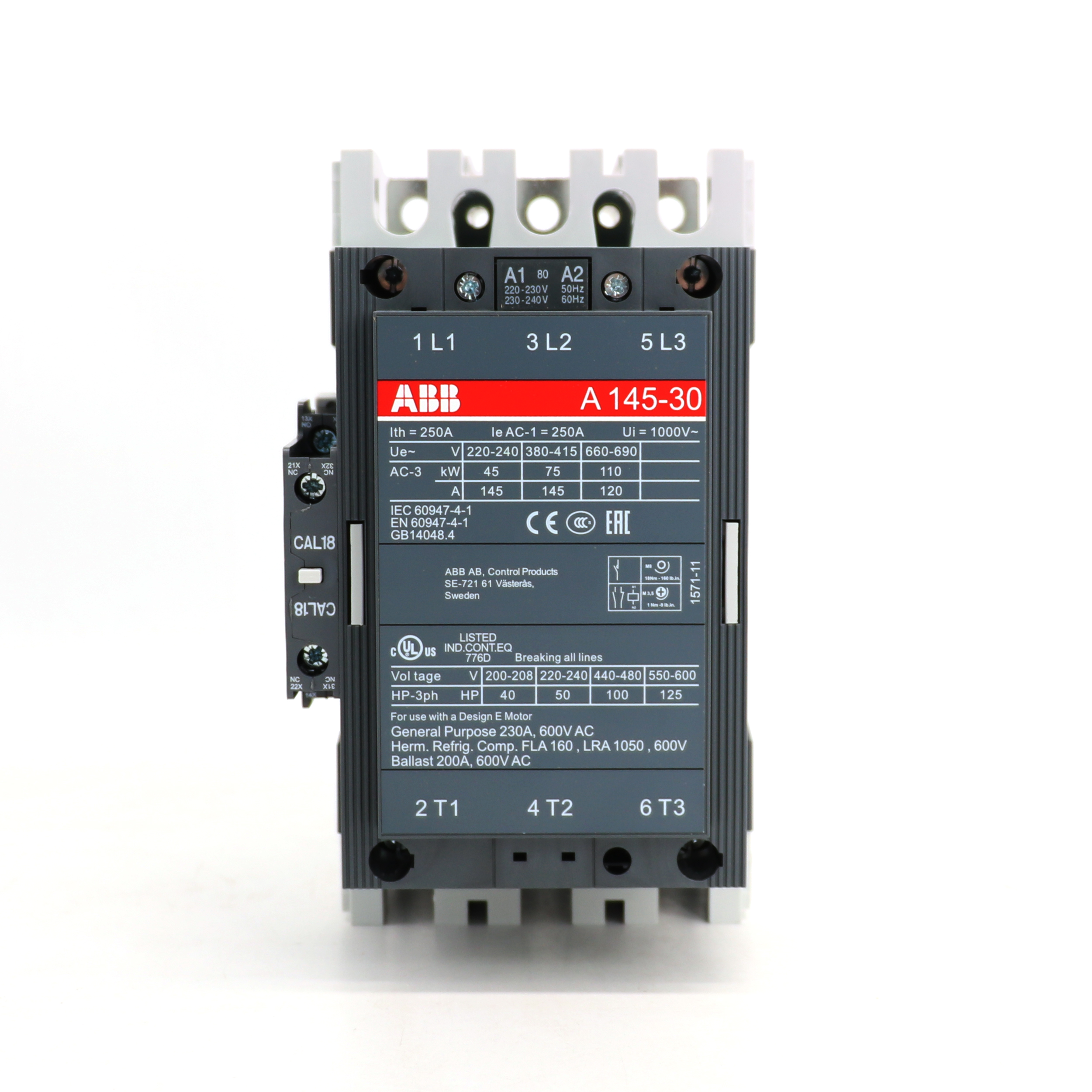 ABB A系列接触器 A145-30-11*230-240V 50Hz/240-260V 60Hz