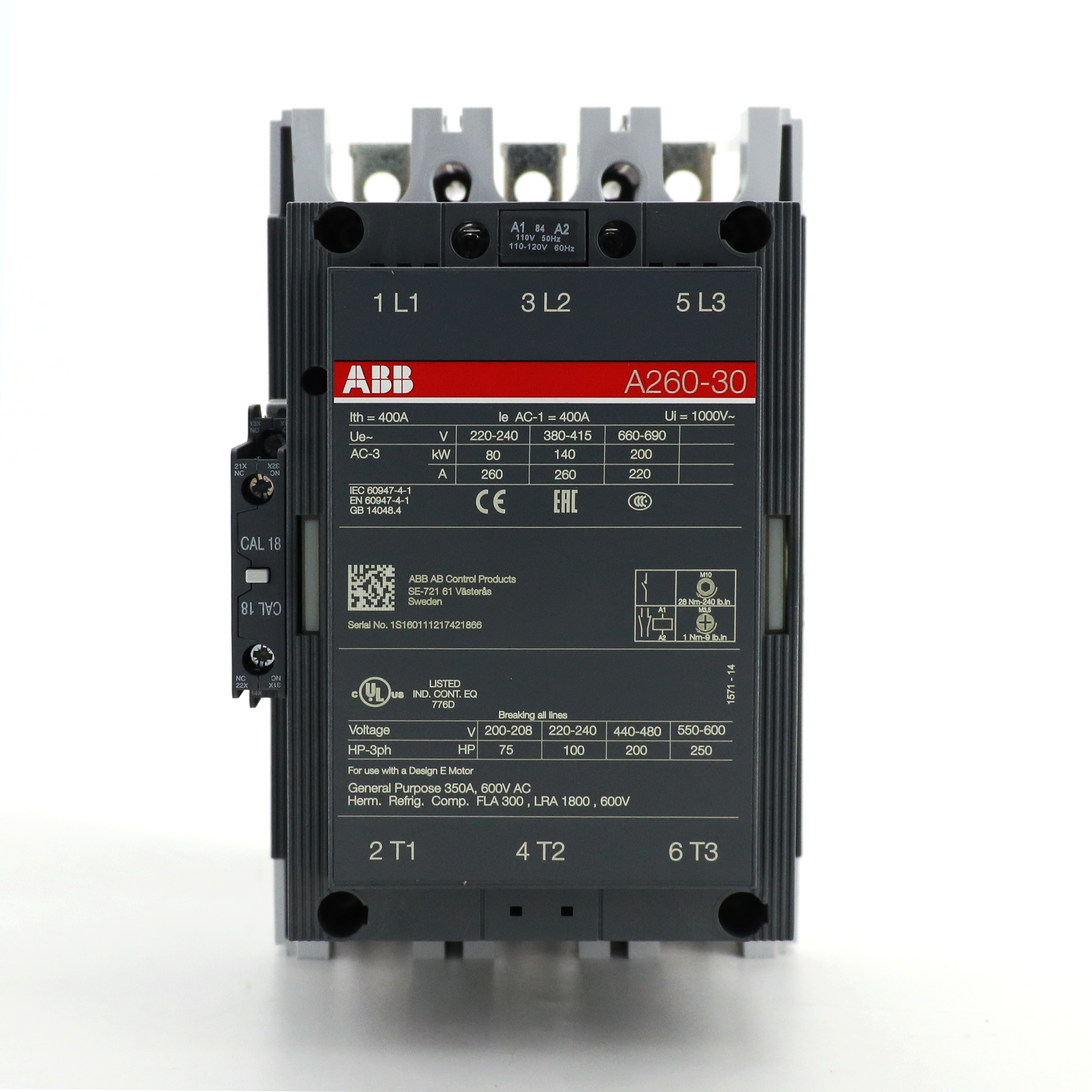 ABB A系列接触器 A260-30-11*24V 50/60Hz