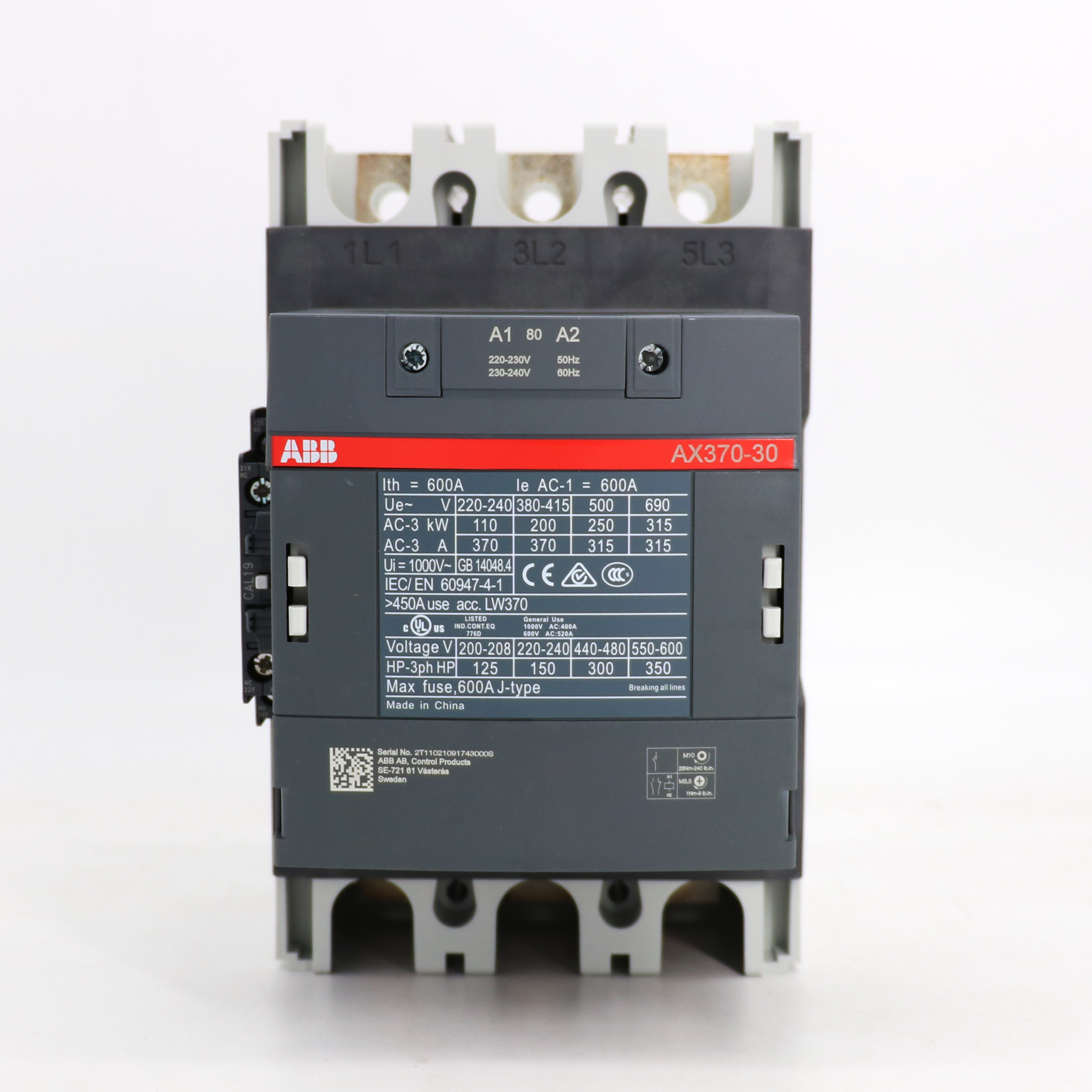 ABB 交流接触器 AX370-30-11-86*400-415V50Hz/415-440V60Hz