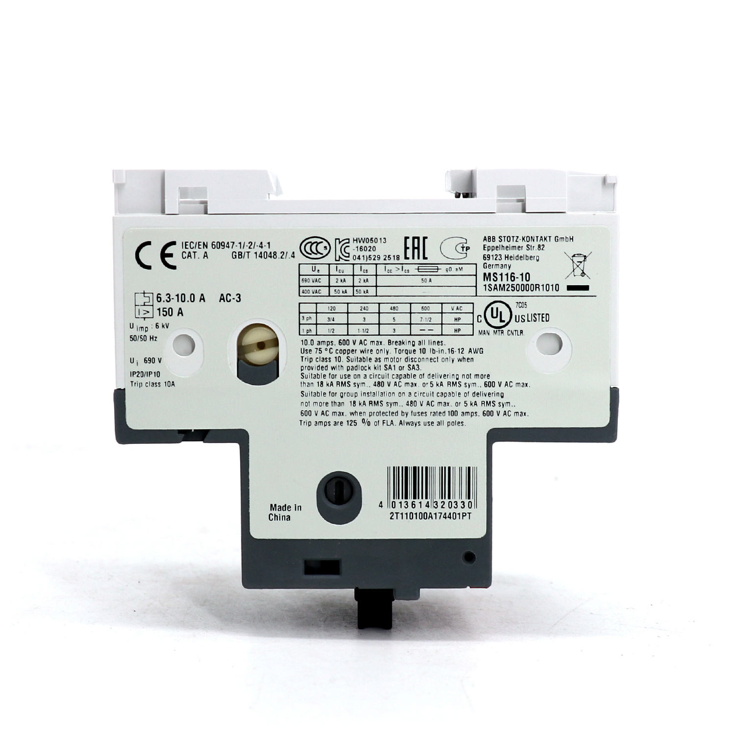 ABB MS116系列 电动机保护用断路器 MS116 - 0.25